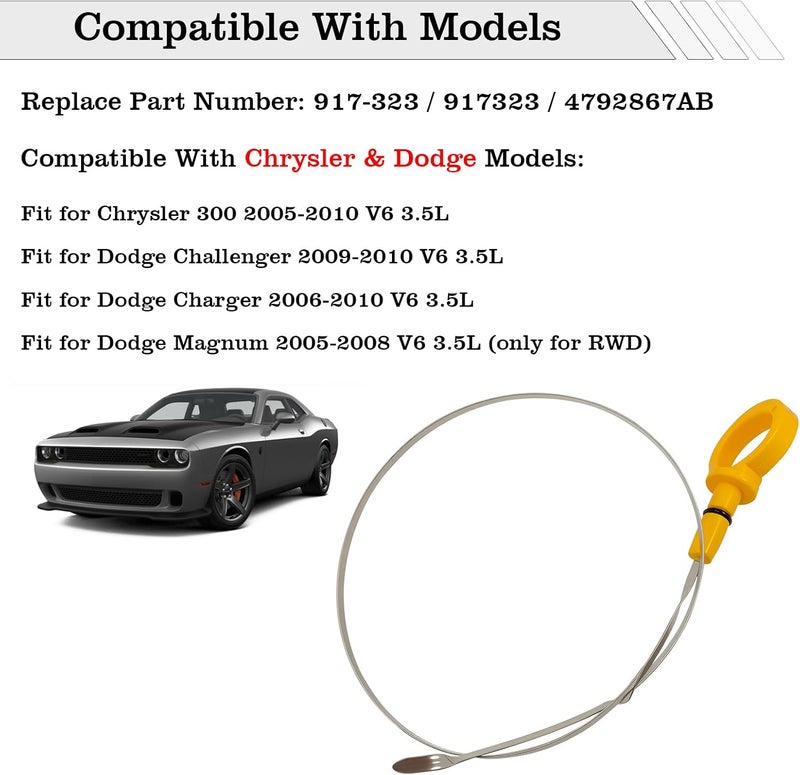 FBLOWMOD 4792867AB Engine Oil Dipstick Indicator, Compatible with Dodge Charger Challenger Magnum Chrysler 300 3.5L 6 Cyl Engine Oil Fluid Level Dip Stick Replace 917323 - Image 2
